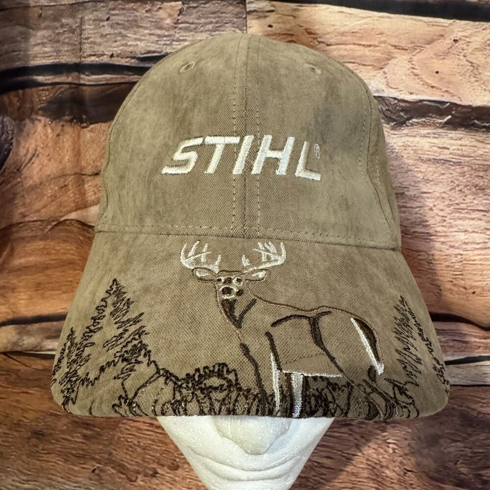STIHL Ray Lee Equipment Co. Deer Hunting Hat Tan Brown Faux Suede Cap Adjustable